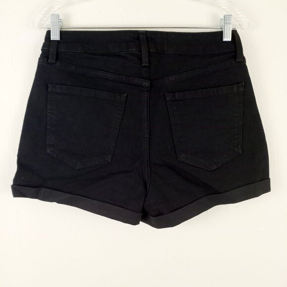 NWT No Boundaries High Rise Cuff Hem Denim Shorts Womens 8 Black Wash Stretch - Picture 3 of 6